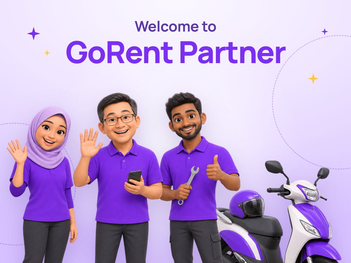 Welcome to GoRent Partner: a shop team waving beside a scooter