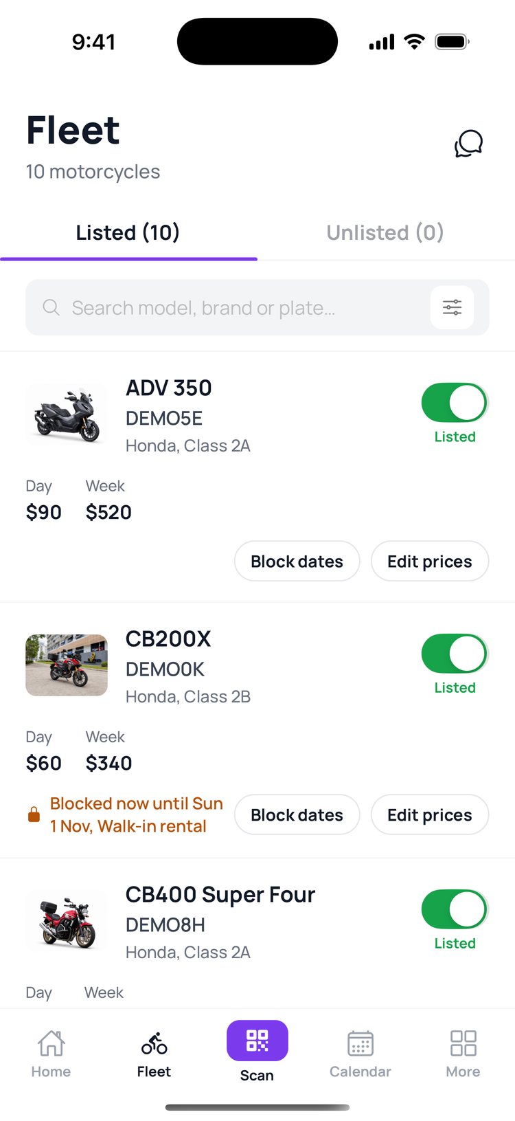 Step 4: Tap ‘Fleet’ to see all your bikes and their prices.