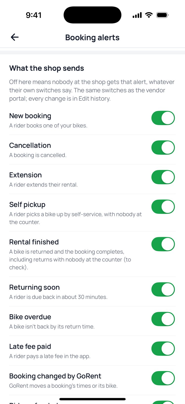 Step 3: Owners: ‘What the shop sends’ turns an alert off for everyone at the shop.