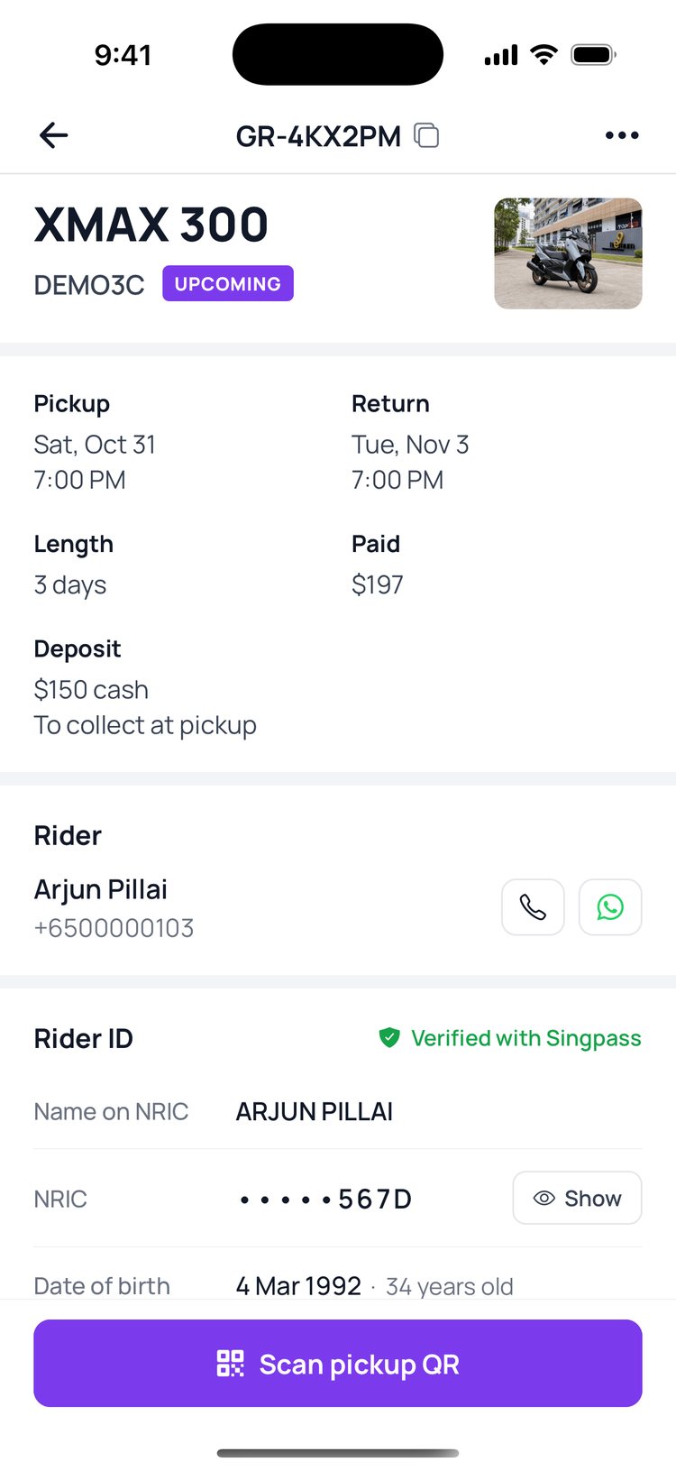 Step 2: Check the booking, then tap ‘Scan pickup QR’.