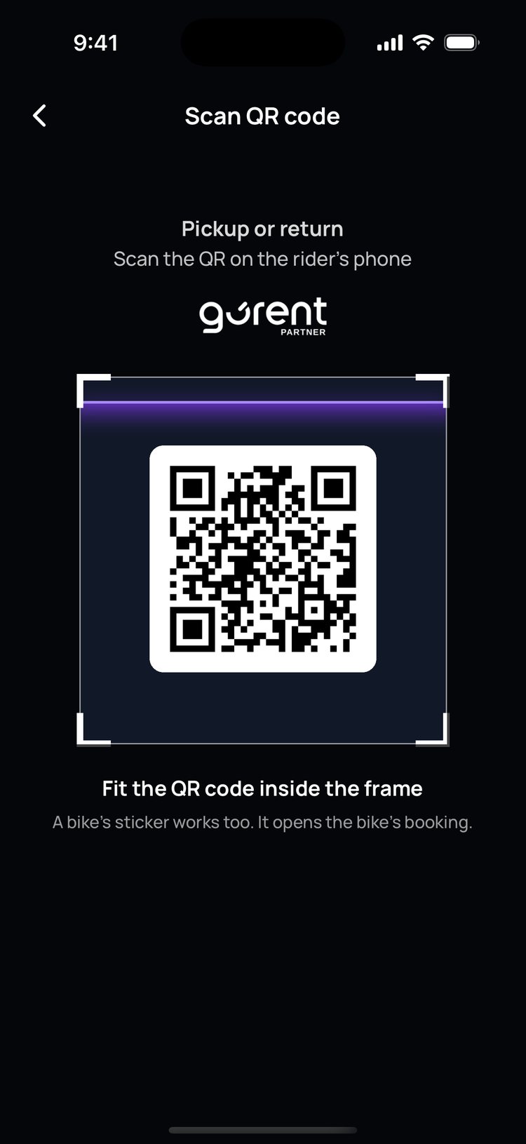 Step 3: Point your camera at the QR code on the rider’s phone.