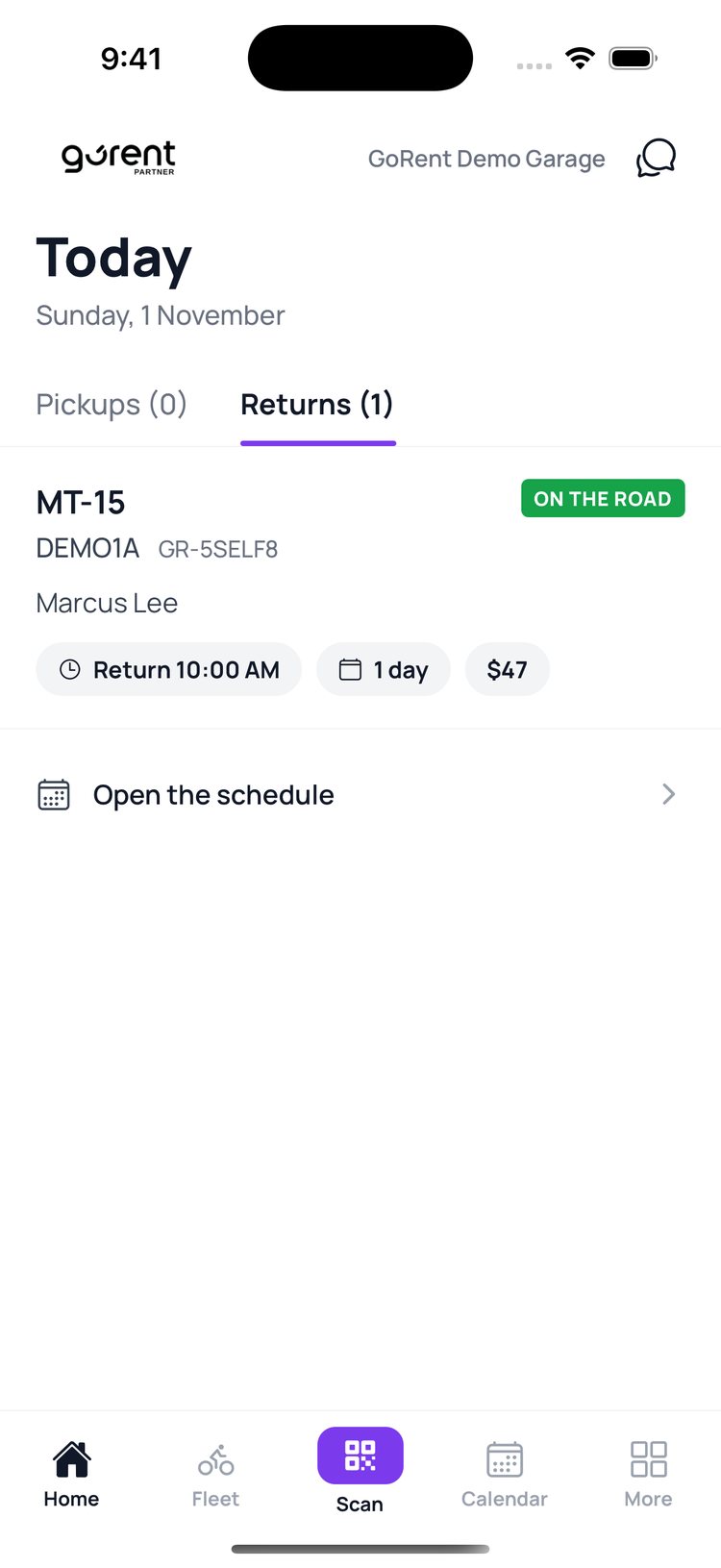 Step 2: The booking now shows ‘On the road’.