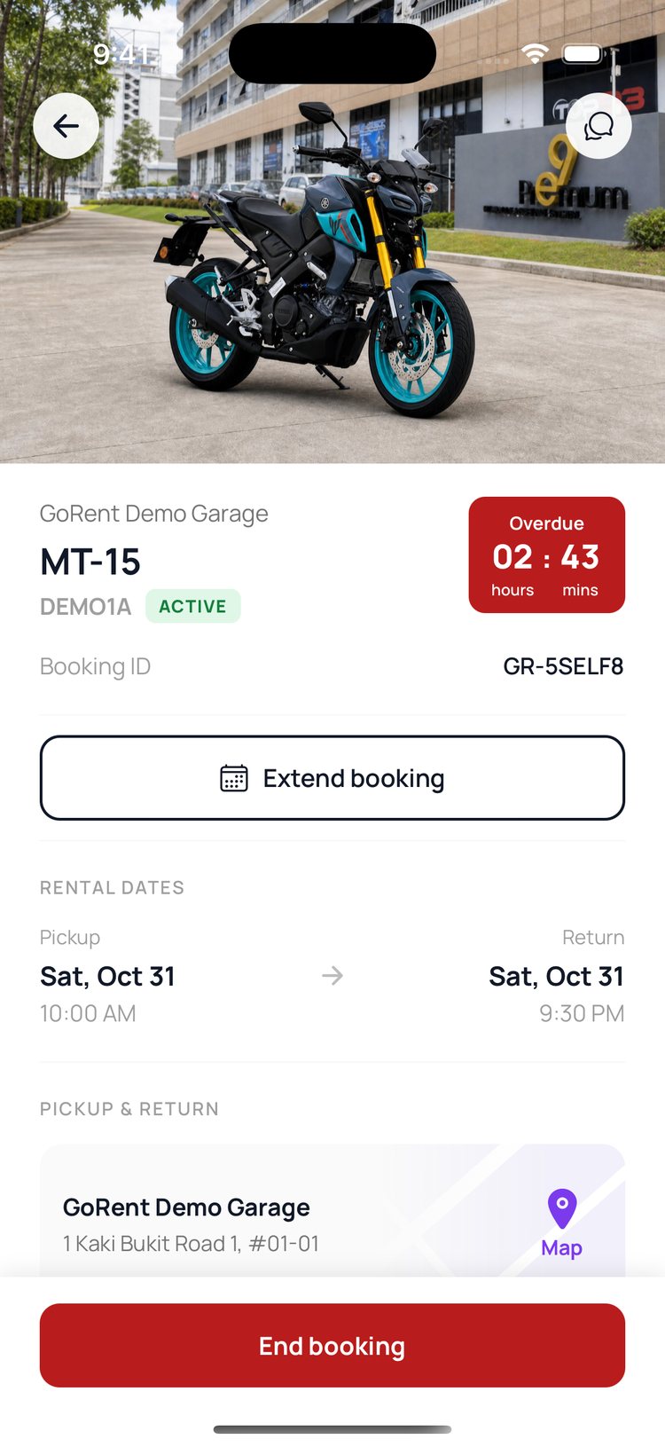 Step 1: Back at your shop, your rider taps ‘End booking’.